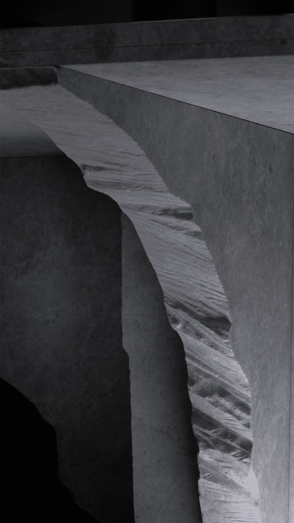 Architectural monolithic marble table by sculptor Isac Elam Kaid in Grey Tundra marble